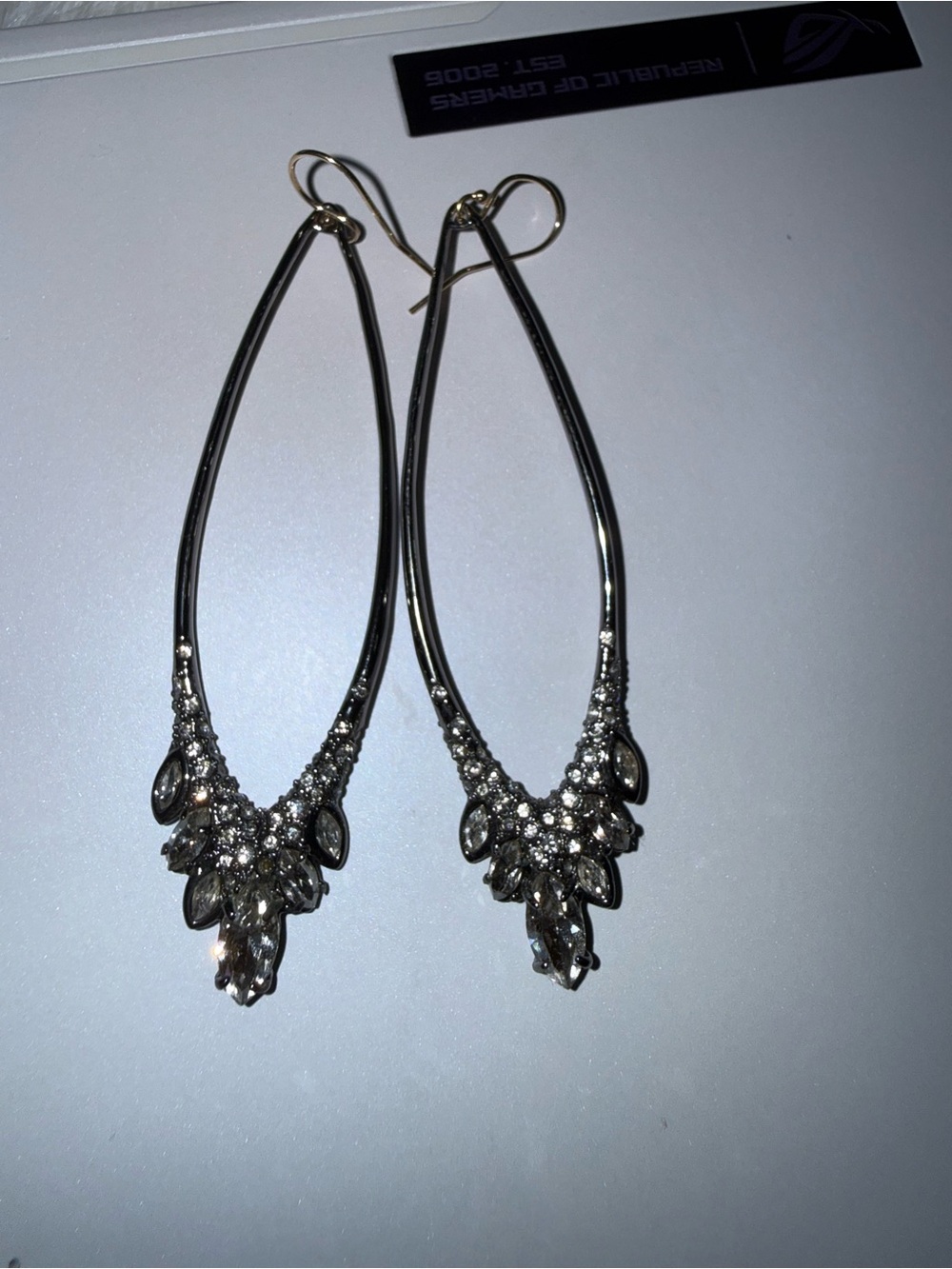 Rare Authentic Alexis Bittar Crystal Open Teardrop Earrings - Picture 2 of 8